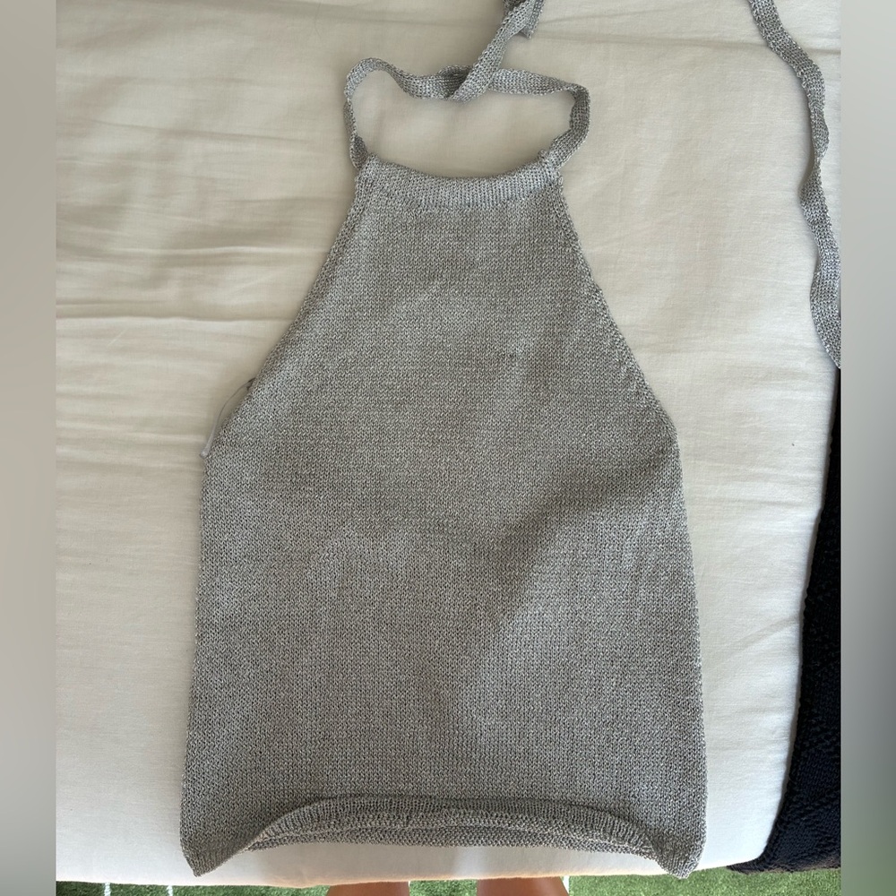 Mango Silver Halter Knit Top